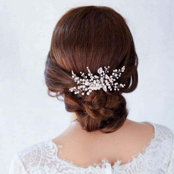 Pearl Wedding Hair Comb Crystal Bridal Hair Accessories for Brides Bridesmaids - Picture 4 of 6